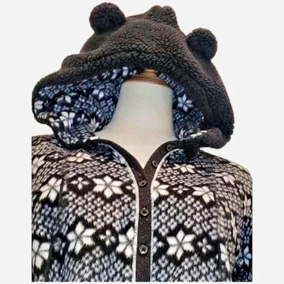 Kensie Black and White Hooded Pajama Onesie - Picture 4 of 8